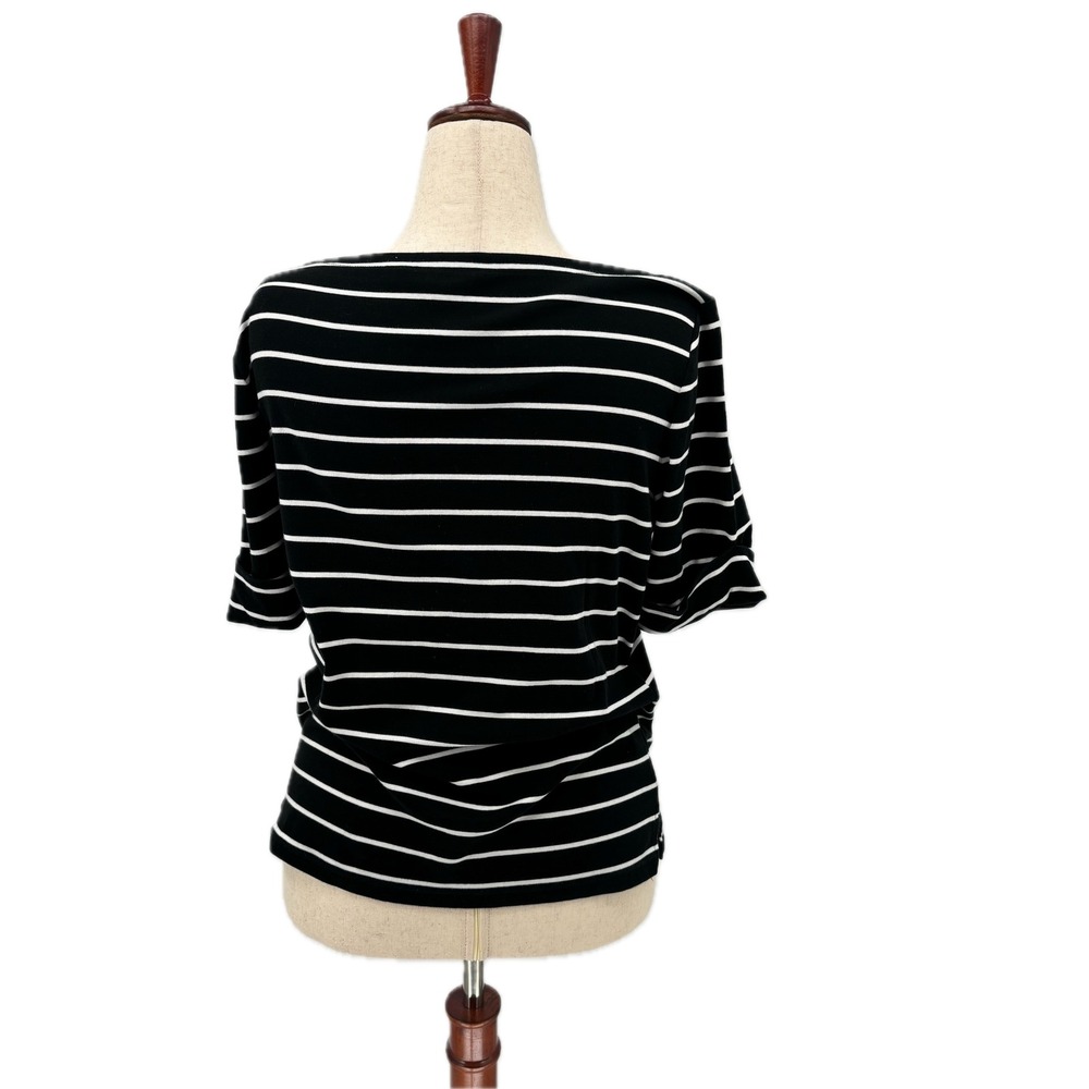 Lauren Ralph Lauren Top Womens XL Black White Stripe Cuffed Short Sleeve Vented - Picture 2 of 9